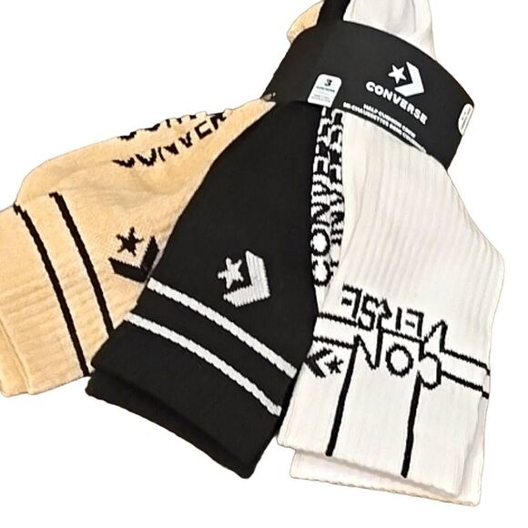 Converse 3-PK  Logo Chevron Star Half Cushion Crew Socks - Picture 1 of 5
